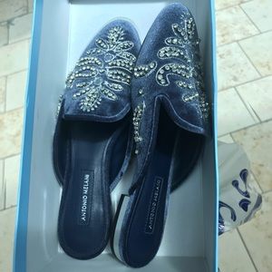 Crystal embroidered mules